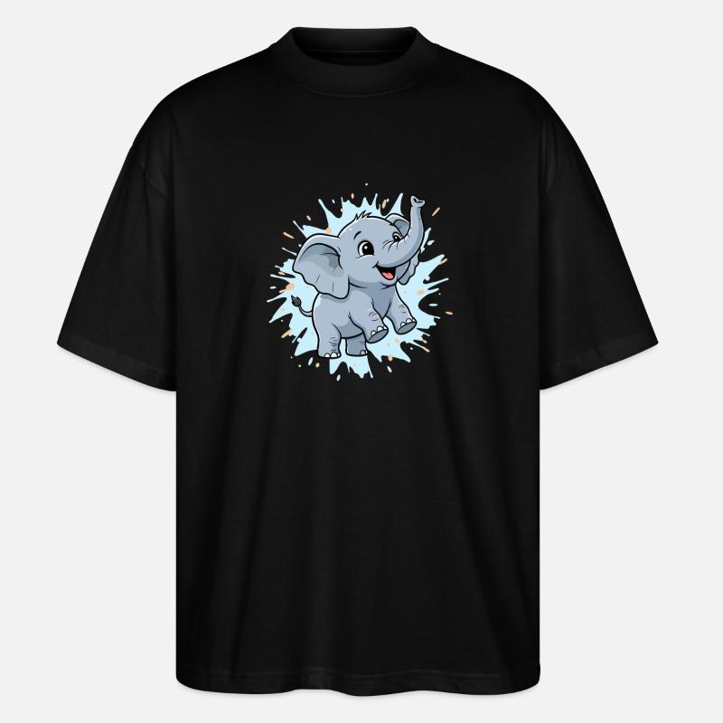Cute elephant with paint splash - Stanley/Stella Oversized Unisex Organic T-shirt Blaster 2.0 - black
