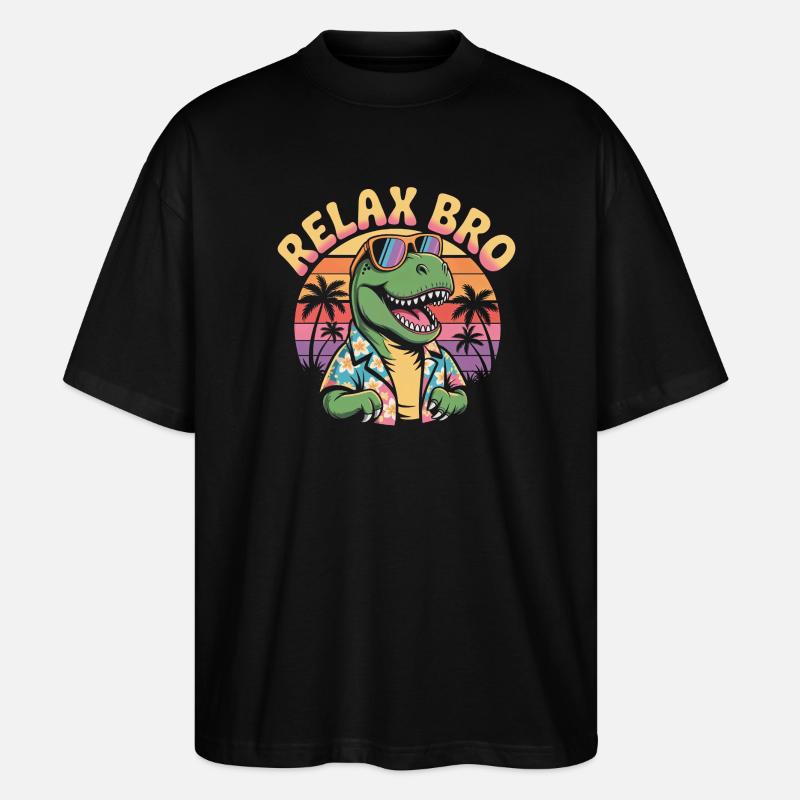 Relax Bro Retro T-Rex Dinosaur - Stanley/Stella Oversized Unisex Organic T-shirt Blaster 2.0 - black