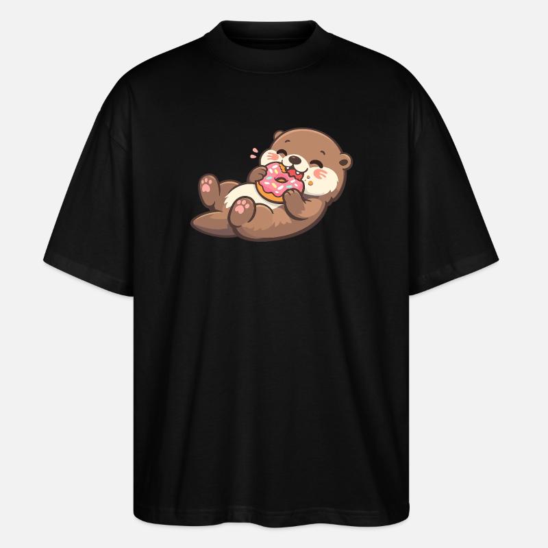 Ours câlins avec plaisir de beignet - T-shirt bio Blaster 2.0 coupe oversize Stanley/Stella Unisexe - noir