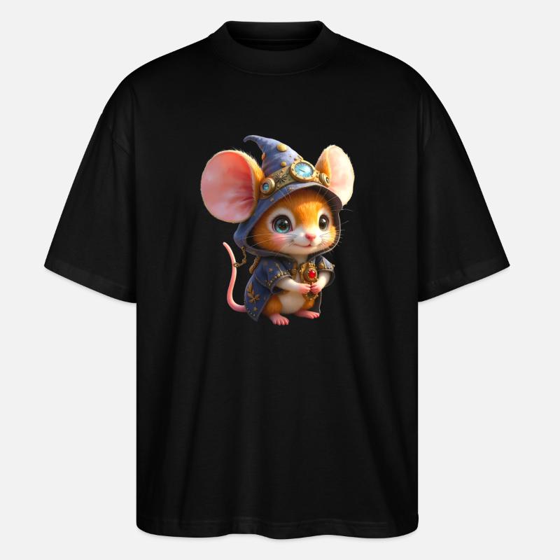 Blue Steampunk Wizard Mouse - Stanley/Stella Oversized Unisex Organic T-shirt Blaster 2.0 - black