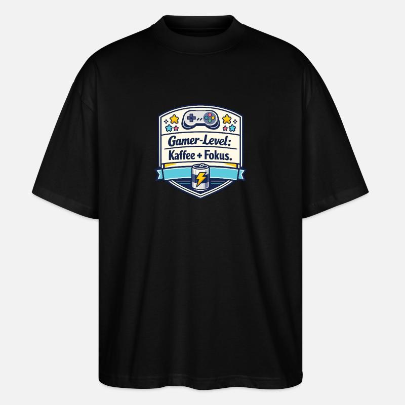 Gamer-Level Kaffee Fokus Patch - Stanley/Stella Oversized Unisex Bio T-Shirt Blaster 2.0 - Schwarz