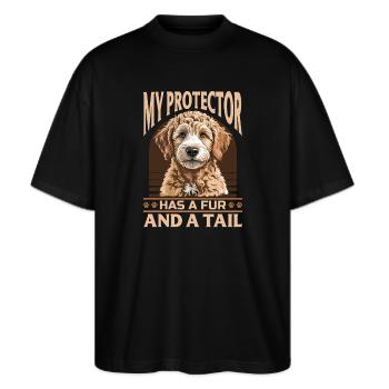 Goldendoodle Dog Breed - Stanley/Stella Oversized Unisex Organic T-shirt Blaster 2.0 - black - Front - Alina (178cm) & Michal (187cm)