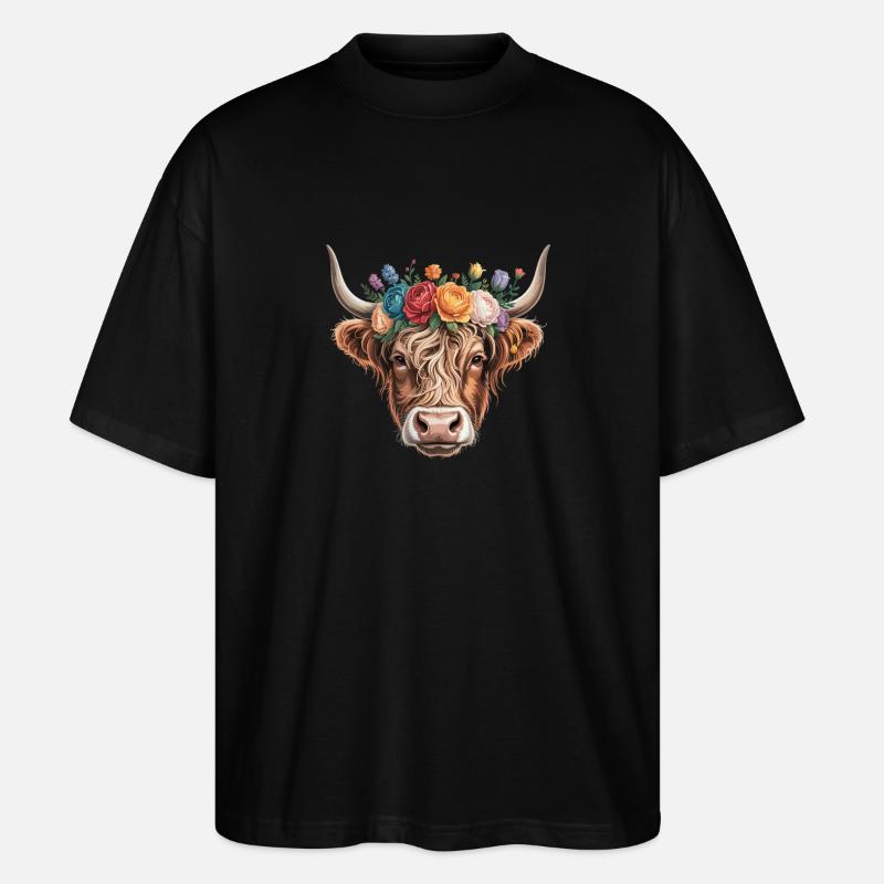 Vache à couronne de fleurs - T-shirt bio Blaster 2.0 coupe oversize Stanley/Stella Unisexe - noir