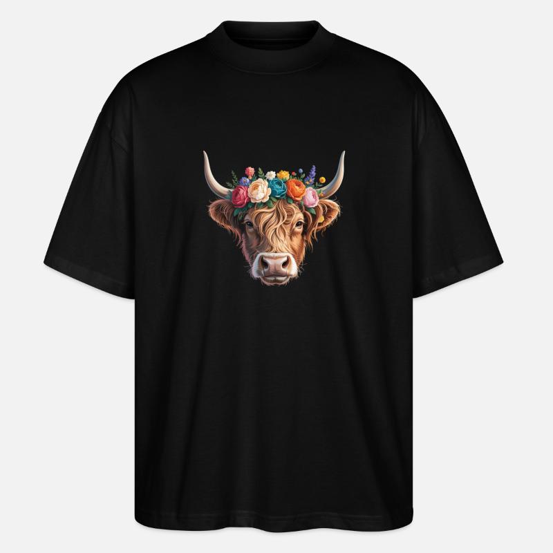 Kuh mit Blumenkrone - Stanley/Stella Oversized Unisex Bio T-Shirt Blaster 2.0 - Schwarz
