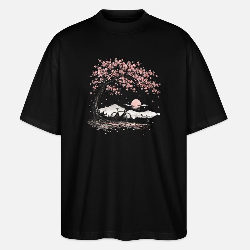 Cherry Blossom Cherry Tree Bicycle - Stanley/Stella Oversized Unisex Organic T-shirt Blaster 2.0 - black