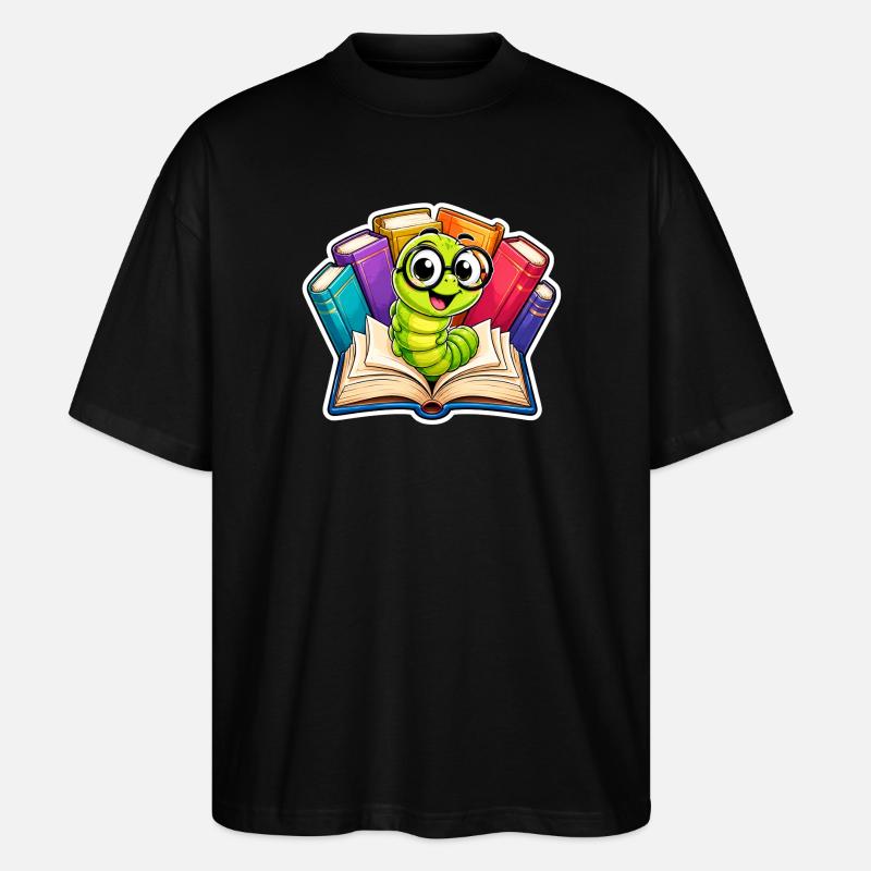 Cheerful Bookworm - Stanley/Stella Oversized Unisex Organic T-shirt Blaster 2.0 - black