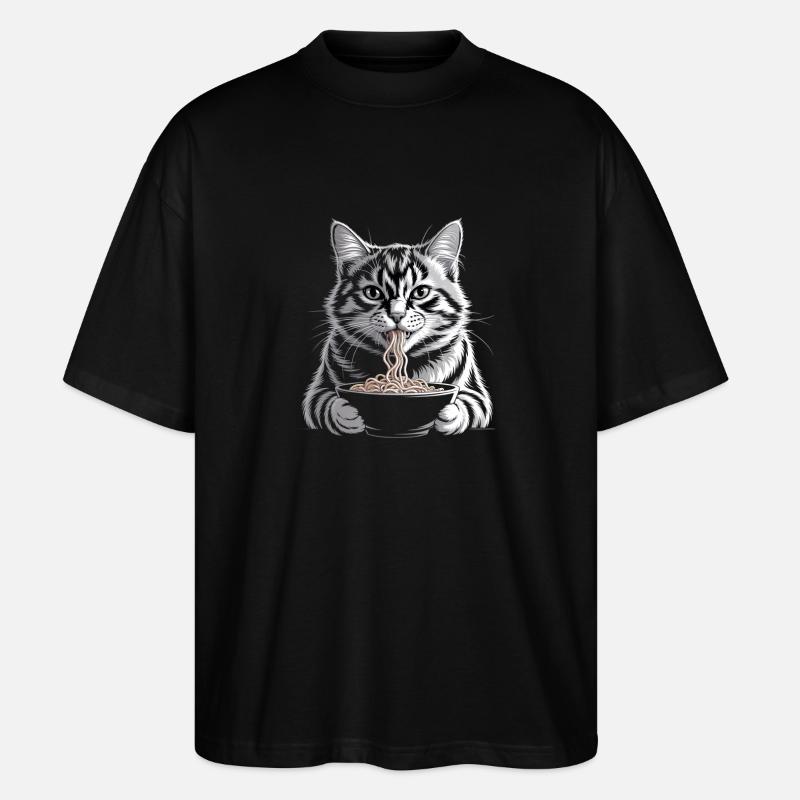 Le chat mange des ramen - T-shirt bio Blaster 2.0 coupe oversize Stanley/Stella Unisexe - noir