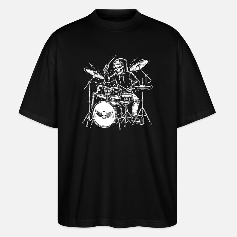 Grim Drummer Skeleton - Stanley/Stella Oversized Unisex Organic T-shirt Blaster 2.0 - black