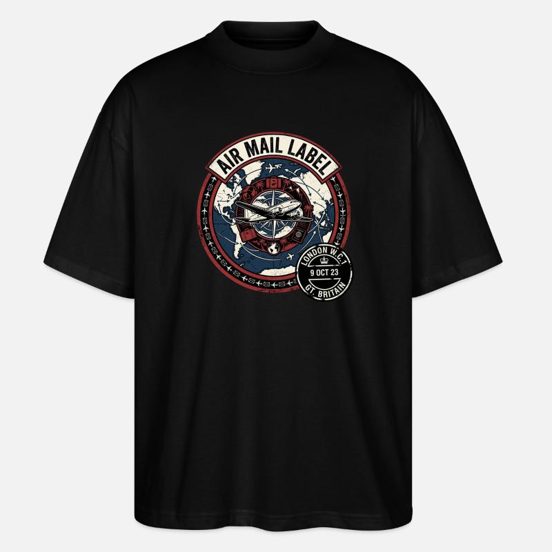 Courrier aérien Angleterre - T-shirt bio Blaster 2.0 coupe oversize Stanley/Stella Unisexe - noir