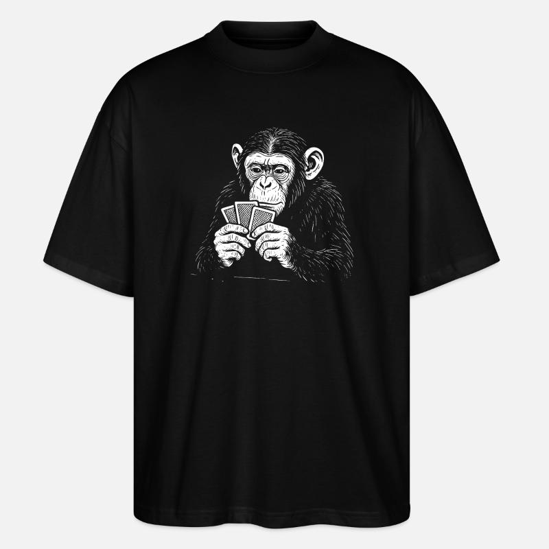 Chimp playing Cards - Stanley/Stella Oversized Unisex Organic T-shirt Blaster 2.0 - black
