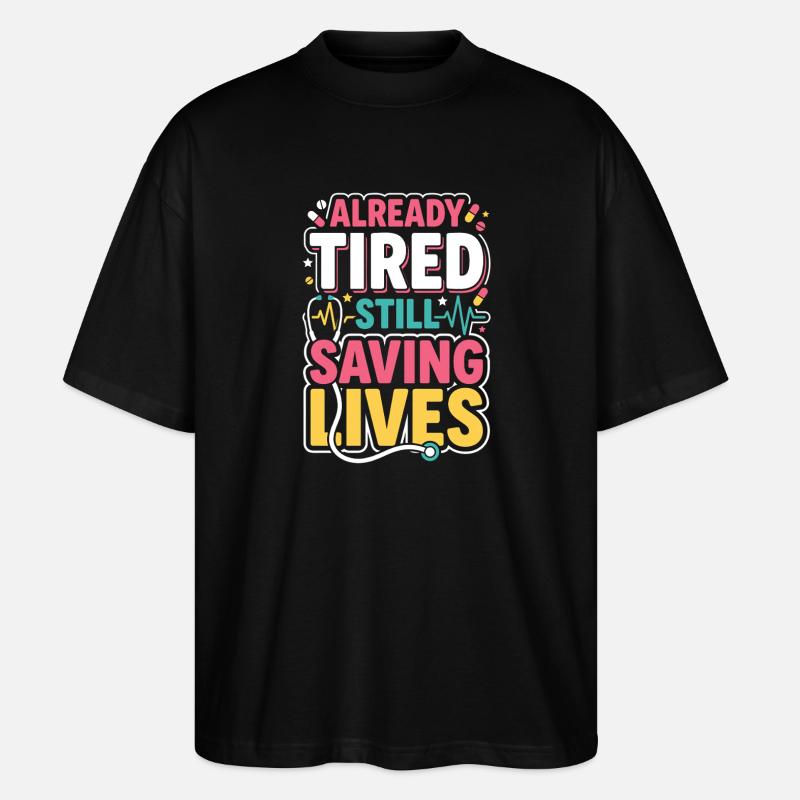 Infirmière de nuit, fatiguée - T-shirt bio Blaster 2.0 coupe oversize Stanley/Stella Unisexe - noir