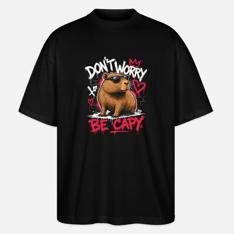 Don't Worry Be Capy - Stanley/Stella Oversized Unisex Bio T-Shirt Blaster 2.0 - Schwarz