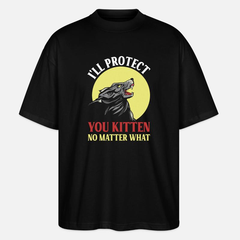 Beschützender Wolf für Kätzchen - Stanley/Stella Oversized Unisex Bio T-Shirt Blaster 2.0 - Schwarz