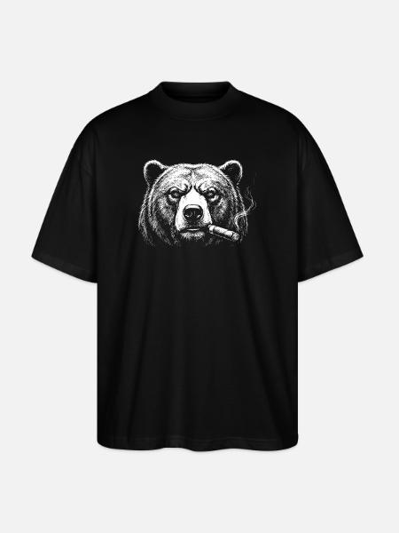 Bären-Zigarrenporträt in fetter Tinte - Stanley/Stella Oversized Unisex Bio T-Shirt Blaster 2.0 - Schwarz