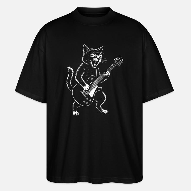 Cat joue de la guitare - T-shirt bio Blaster 2.0 coupe oversize Stanley/Stella Unisexe - noir