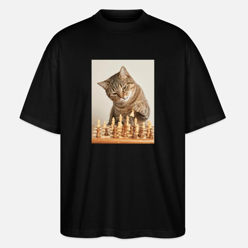 Cat playing chess - Stanley/Stella Oversized Unisex Organic T-shirt Blaster 2.0 - black
