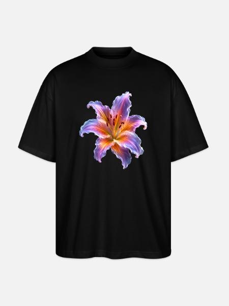 Motif floral abstrait Glowing Lily - T-shirt bio Blaster 2.0 coupe oversize Stanley/Stella Unisexe - noir
