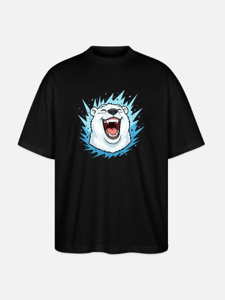 Laughing Polar Bear in Blue Lightning - Stanley/Stella Oversized Unisex Organic T-shirt Blaster 2.0 - black