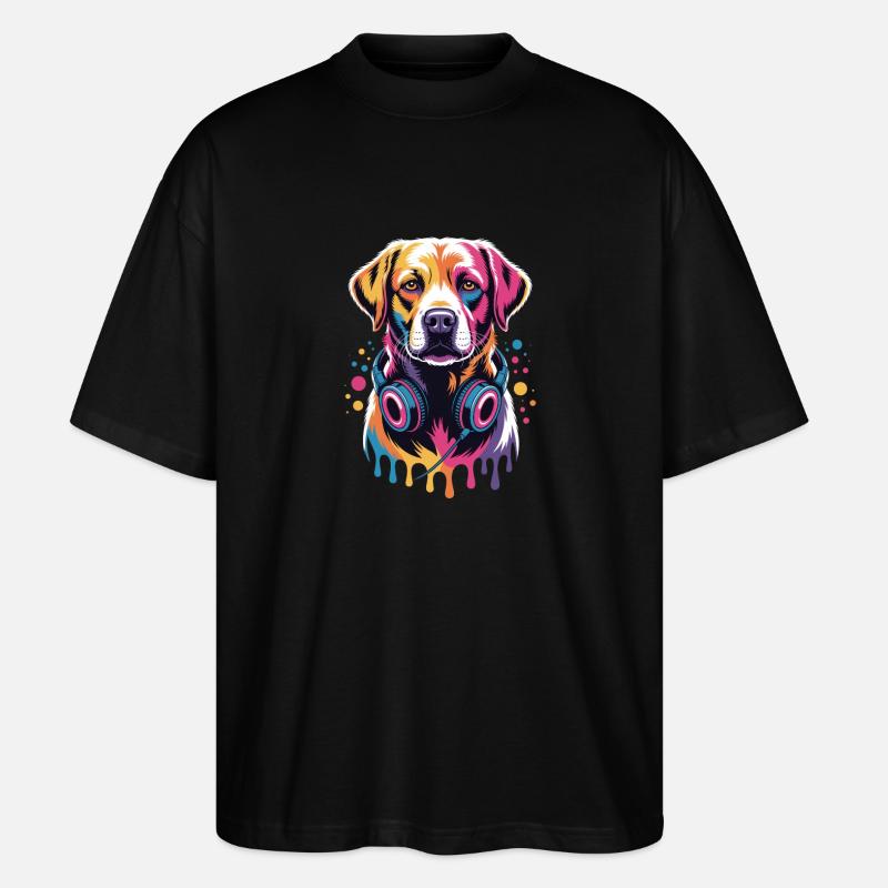 Labrador mit Kopfhörern - Stanley/Stella Oversized Unisex Bio T-Shirt Blaster 2.0 - Schwarz
