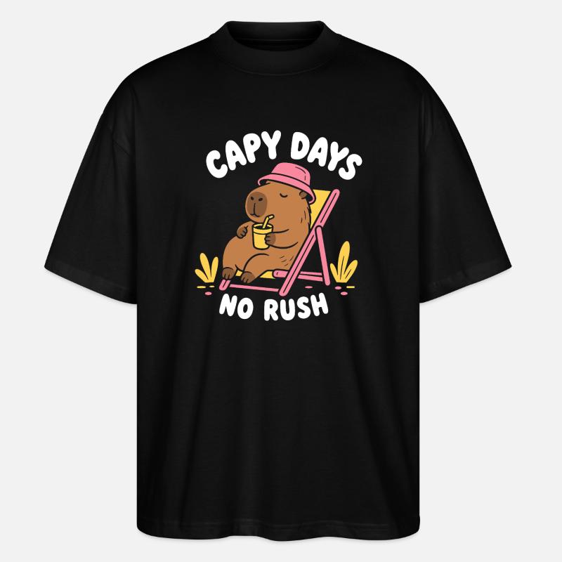 Capy Days No Rush Capybara - Stanley/Stella Oversized Unisex Bio T-Shirt Blaster 2.0 - Schwarz