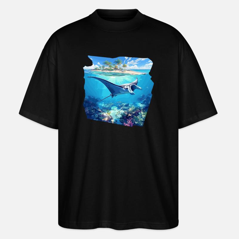 Rochen Mantarochen - Stanley/Stella Oversized Unisex Bio T-Shirt Blaster 2.0 - Schwarz