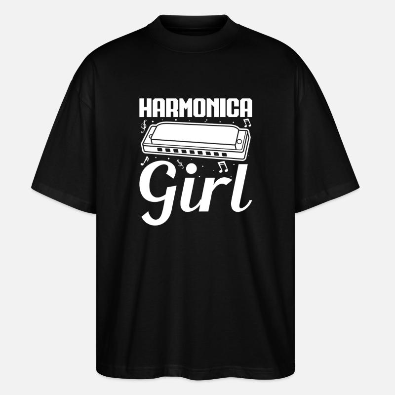 Harmonica Musican Girl Harmonica - Stanley/Stella Oversized Unisex Organic T-shirt Blaster 2.0 - black