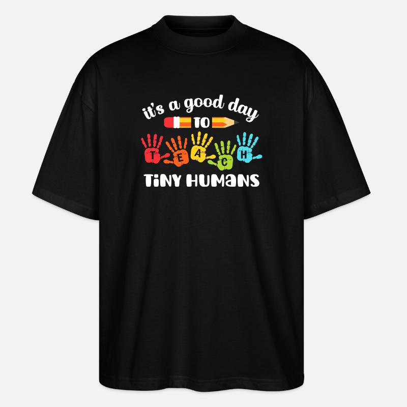 Rainbow Handprints TEACH Tiny Humans - Stanley/Stella Oversized Unisex Organic T-shirt Blaster 2.0 - black