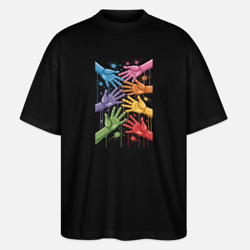 Bunte Hände Farbspritzer Kunst - Stanley/Stella Oversized Unisex Bio T-Shirt Blaster 2.0 - Schwarz
