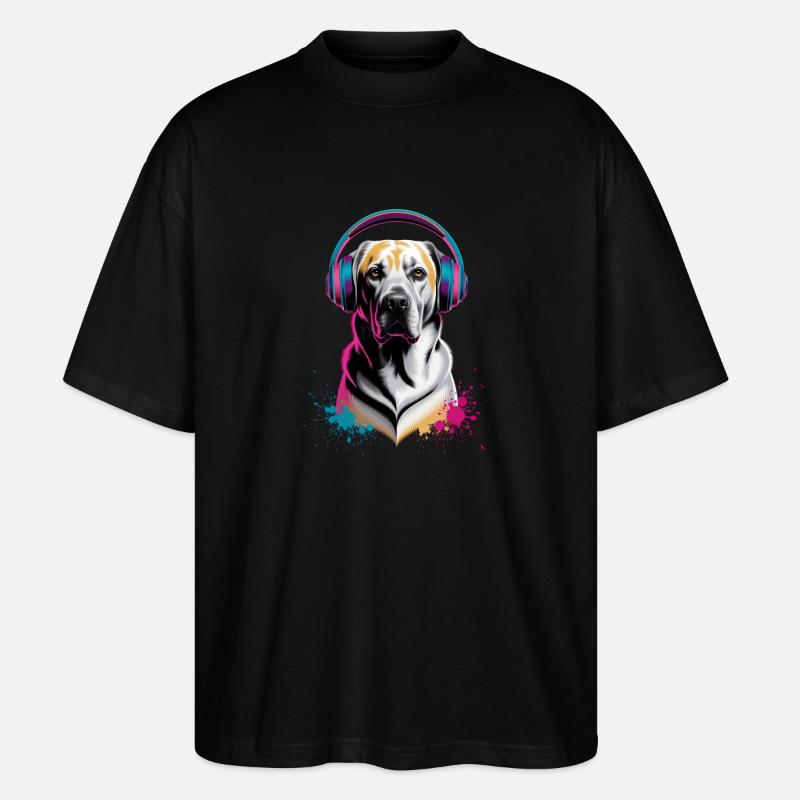 Labrador mit Kopfhörern - Stanley/Stella Oversized Unisex Bio T-Shirt Blaster 2.0 - Schwarz
