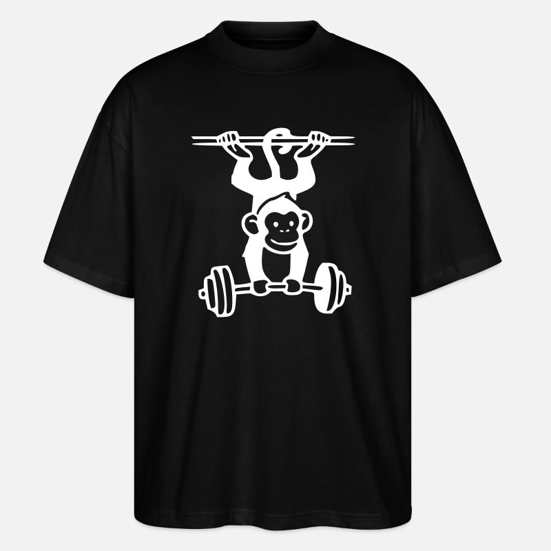 Primate Power -  Affe Gewichtheben (White) - Stanley/Stella Oversized Unisex Bio T-Shirt Blaster 2.0 - Schwarz