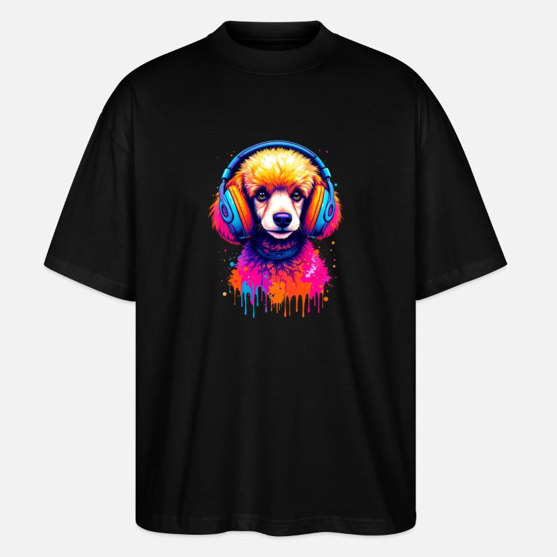 Caniche avec un casque - T-shirt bio Blaster 2.0 coupe oversize Stanley/Stella Unisexe - noir