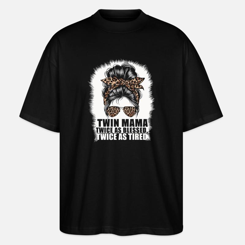 Zwillingsmama: Zweimal gesegnet - Stanley/Stella Oversized Unisex Bio T-Shirt Blaster 2.0 - Schwarz
