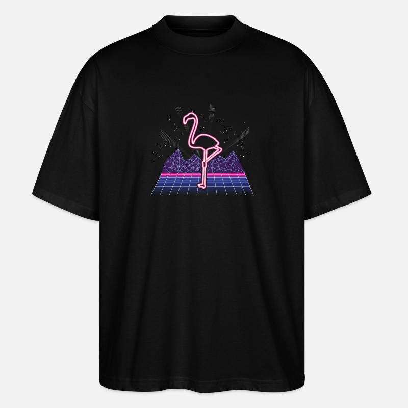 80s Synthwave Neon Flamingo Retro - Stanley/Stella Oversized Unisex Bio T-Shirt Blaster 2.0 - Schwarz