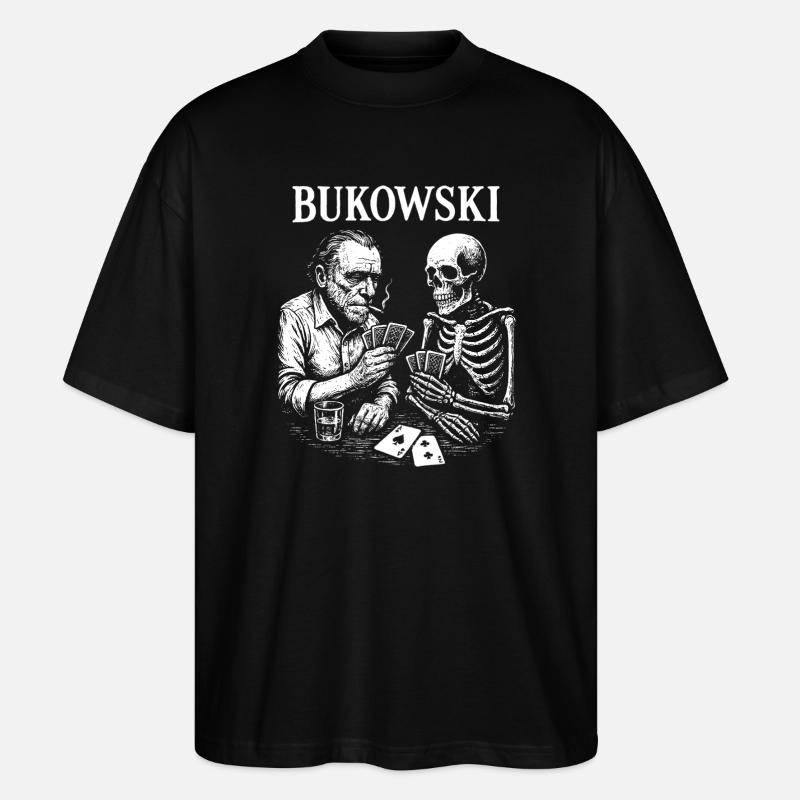 Bukowski spielt Karten mit Skeleton - Stanley/Stella Oversized Unisex Bio T-Shirt Blaster 2.0 - Schwarz
