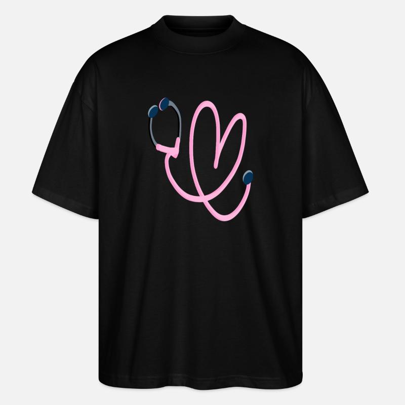Rosa Herz Stethoskop - Stanley/Stella Oversized Unisex Bio T-Shirt Blaster 2.0 - Schwarz