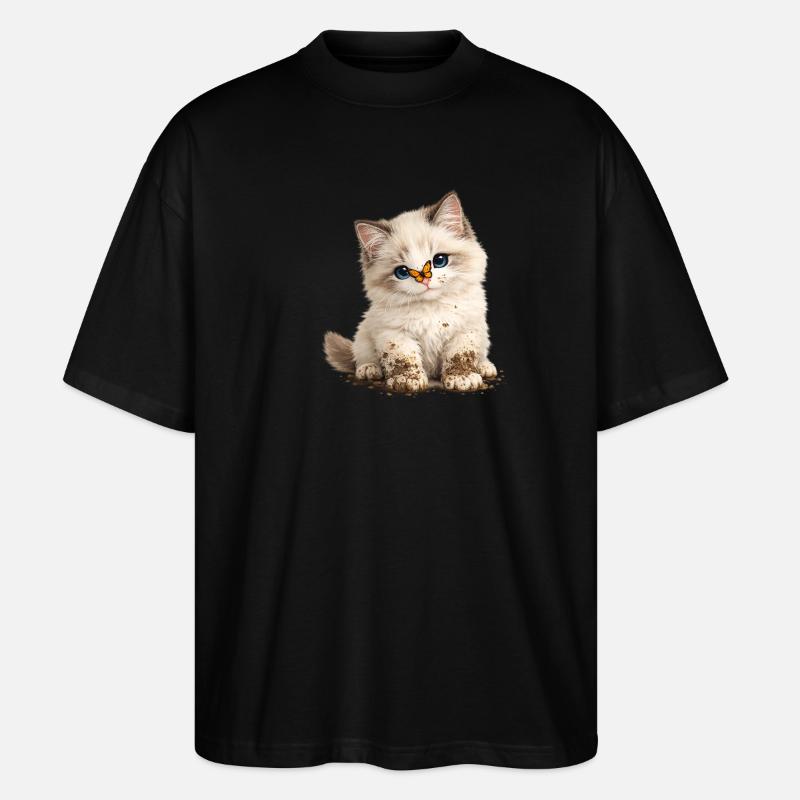 Kleines süßes Kätzchen mit Schlammpfoten - Stanley/Stella Oversized Unisex Bio T-Shirt Blaster 2.0 - Schwarz