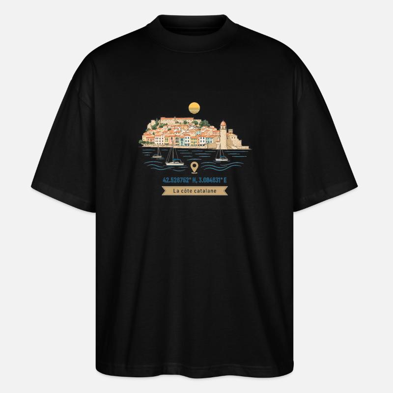 Collioure Côte Catalane - T-shirt bio Blaster 2.0 coupe oversize Stanley/Stella Unisexe - noir