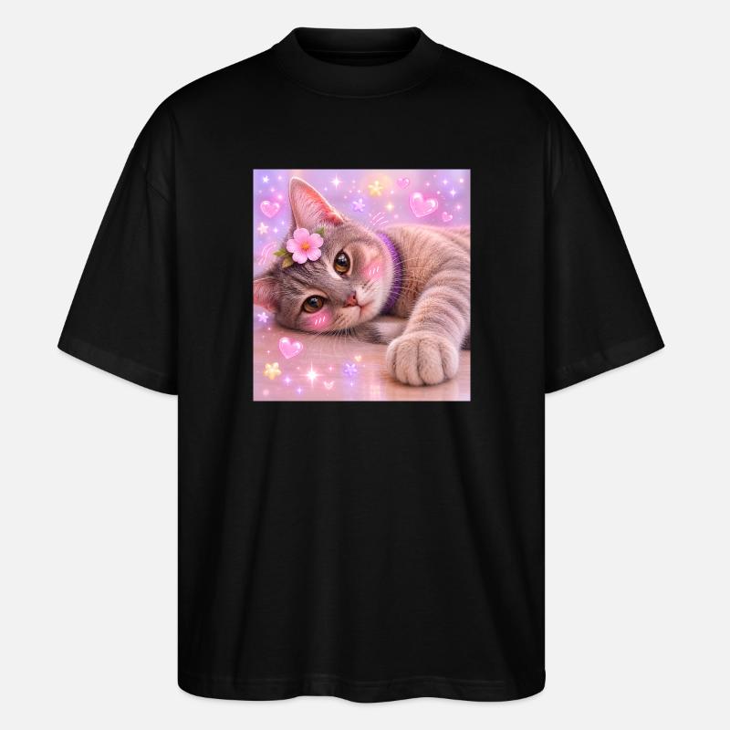 Kätzchen mit Blume und Glitzer - Stanley/Stella Oversized Unisex Bio T-Shirt Blaster 2.0 - Schwarz