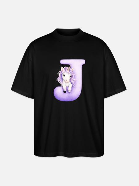 Buchstabe D Lila Einhorn - Stanley/Stella Oversized Unisex Bio T-Shirt Blaster 2.0 - Schwarz