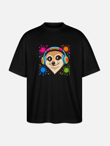 Erdmännchen mit bunten Musik Kopfhörern - Stanley/Stella Oversized Unisex Bio T-Shirt Blaster 2.0 - Schwarz