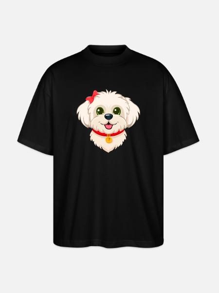 Cute Maltese Puppy (Comic Portrait) - Stanley/Stella Oversized Unisex Organic T-shirt Blaster 2.0 - black