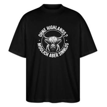 Highland Rinder - Stanley/Stella Oversized Unisex Bio T-Shirt Blaster 2.0 - Schwarz - Vorne - Alina (178cm) & Michal (187cm)