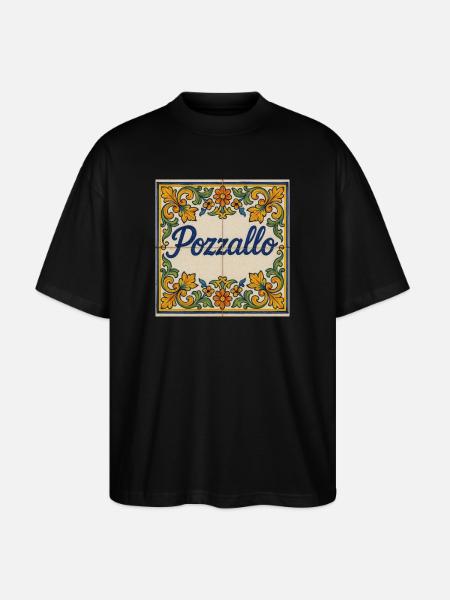 Pozzallo Fliesenmuster mit Blumenranken - Stanley/Stella Oversized Unisex Bio T-Shirt Blaster 2.0 - Schwarz