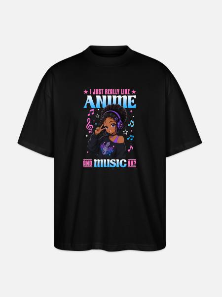 Anime and Music Chibi Black Girl - Stanley/Stella Oversized Unisex Organic T-shirt Blaster 2.0 - black