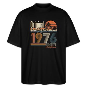 Vintage 1976 Vintage Verjaardagscadeau Retro - Stanley/Stella Uniseks oversized bio T-shirt Blaster 2.0 - zwart - Voor - Alina (178cm) & Michal (187cm)