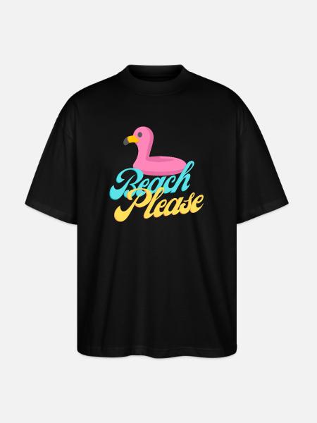 Beach Please Flamingo Retro Tee - Stanley/Stella Oversized Unisex Organic T-shirt Blaster 2.0 - black
