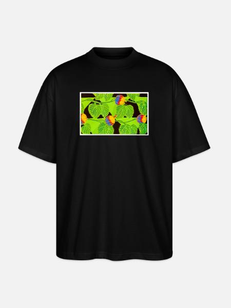 Tropical Birds and Fruit - Stanley/Stella Oversized Unisex Organic T-shirt Blaster 2.0 - black