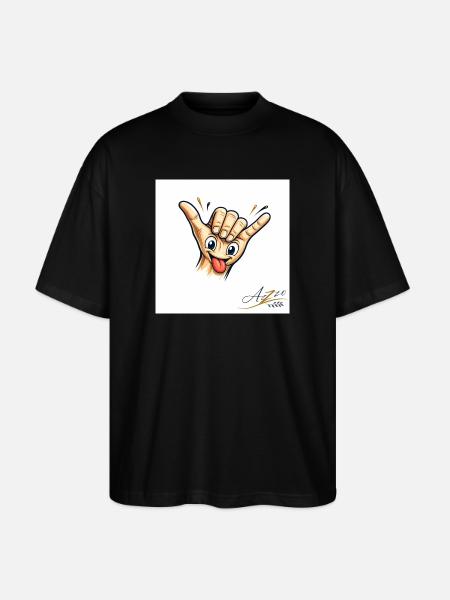 Cartone animato di Shaka Hand con la lingua - Maglietta articolo ecologico Unisex vestibilità oversize Stanley/Stella Blaster 2.0 - nero