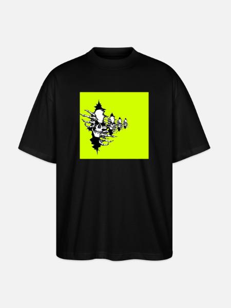 Collier squelette jaune fluo - T-shirt bio Blaster 2.0 coupe oversize Stanley/Stella Unisexe - noir
