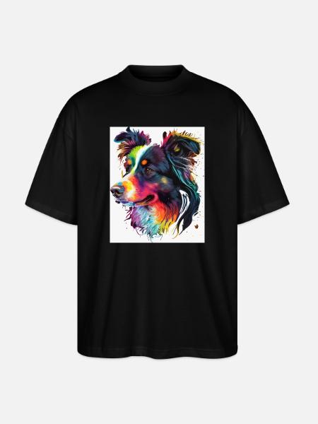 Rainbow Portrait Dog - Stanley/Stella Oversized Unisex Organic T-shirt Blaster 2.0 - black